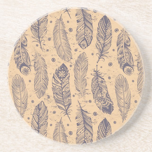 Ethnic Feather Outline Pattern Coaster (Front)