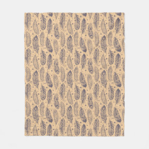 Ethnic Feather Outline Pattern Fleece Blanket