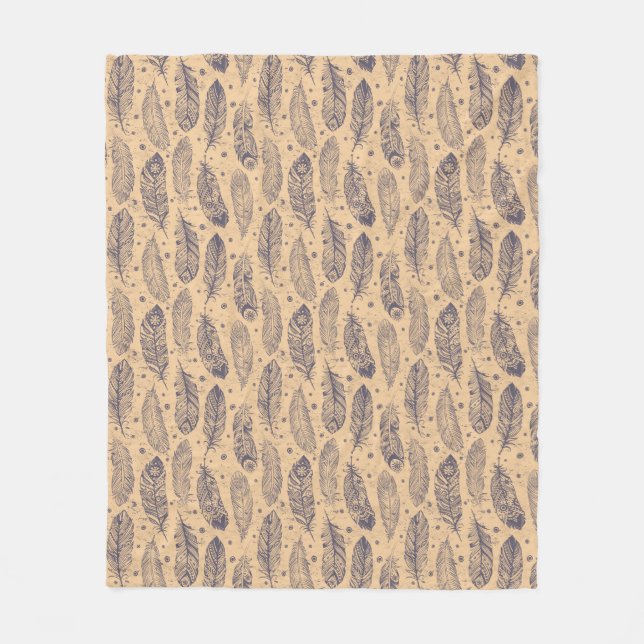 Ethnic Feather Outline Pattern Fleece Blanket (Front)