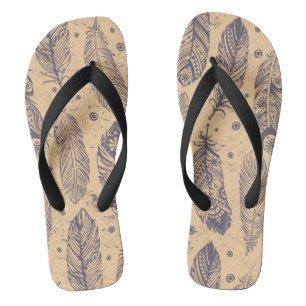 Ethnic Feather Outline Pattern Flip Flops