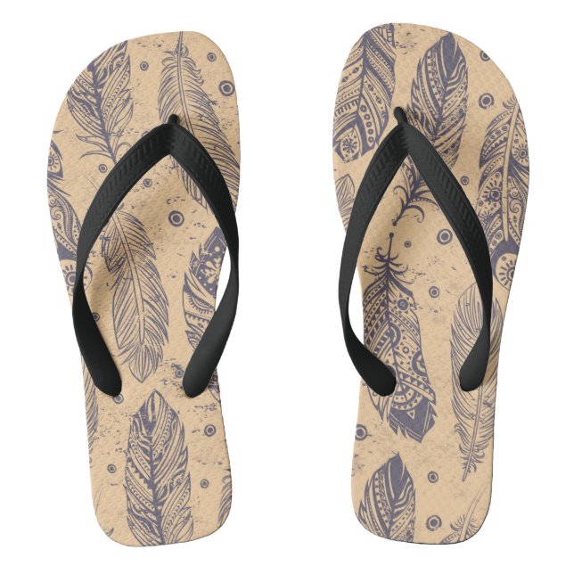 Ethnic Feather Outline Pattern Flip Flops (Footbed)