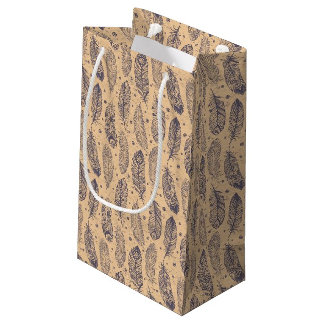 Ethnic Feather Outline Pattern Small Gift Bag (Back Angled)