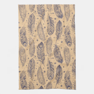 Ethnic Feather Outline Pattern Tea Towel