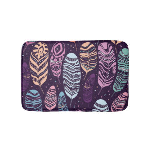 Ethnic feathers: black and white pattern bath mat