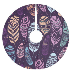 Ethnic feathers: black and white pattern brushed polyester tree skirt