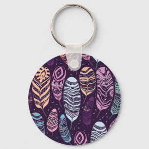 Ethnic feathers: black and white pattern key ring