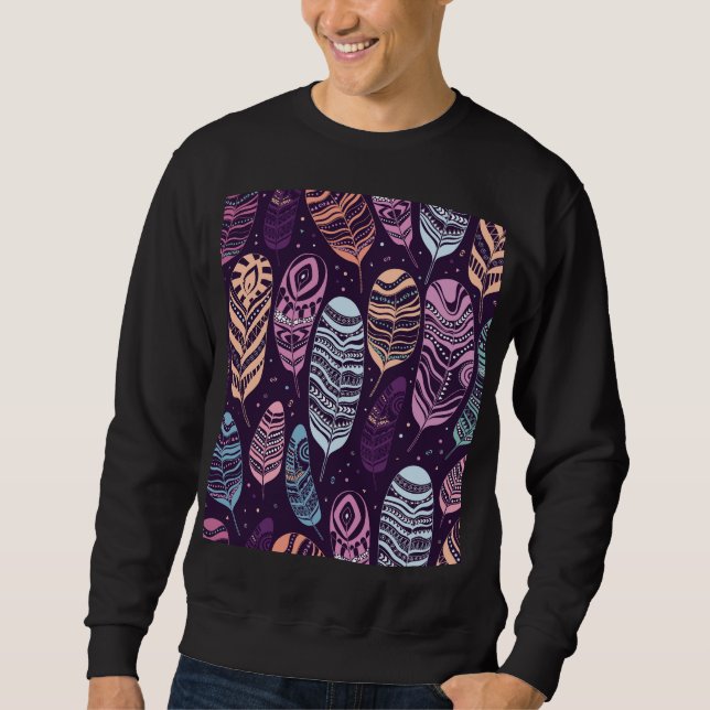 Ethnic feathers: black and white pattern sweatshirt (Front)