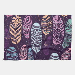 Ethnic feathers: black and white pattern tea towel