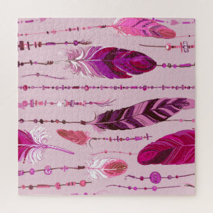 Ethnic Feathers: Bright Coloured Pattern. Jigsaw Puzzle