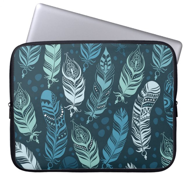 Ethnic Feathers: Colourful Seamless Pattern. Laptop Sleeve (Front)