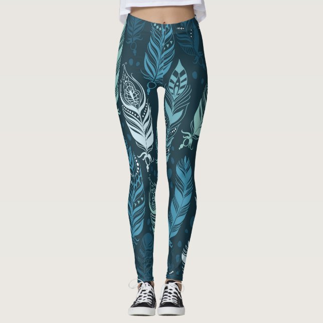 Ethnic Feathers: Colourful Seamless Pattern. Leggings (Front)