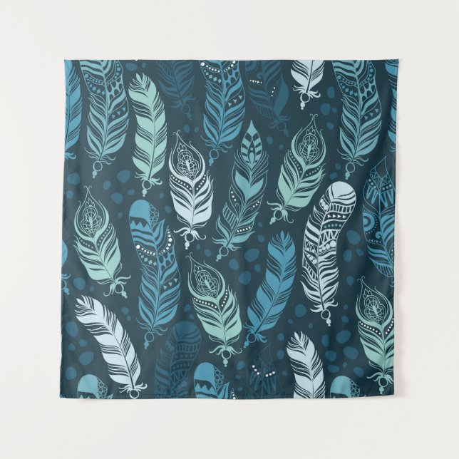 Ethnic Feathers: Colourful Seamless Pattern. Tapestry (Front)