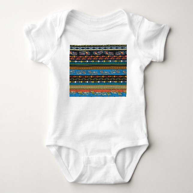 Ethnic Feathers: Embroidery Boho Chic Baby Bodysuit (Front)