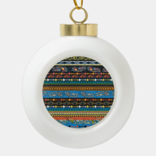 Ethnic Feathers: Embroidery Boho Chic Ceramic Ball Christmas Ornament