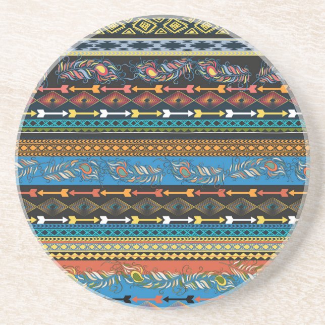Ethnic Feathers: Embroidery Boho Chic Coaster (Front)