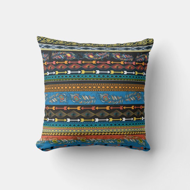 Ethnic Feathers: Embroidery Boho Chic Cushion (Front)