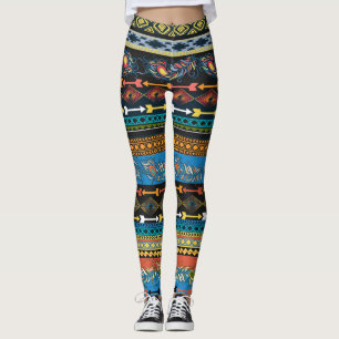 Ethnic Feathers: Embroidery Boho Chic Leggings