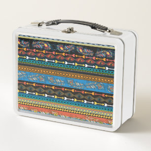 Ethnic Feathers: Embroidery Boho Chic Metal Lunch Box