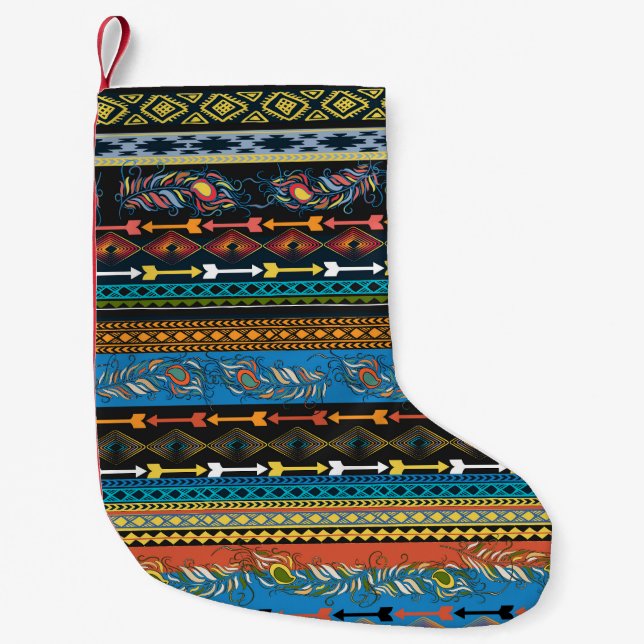 Ethnic Feathers: Embroidery Boho Chic Small Christmas Stocking (Front)