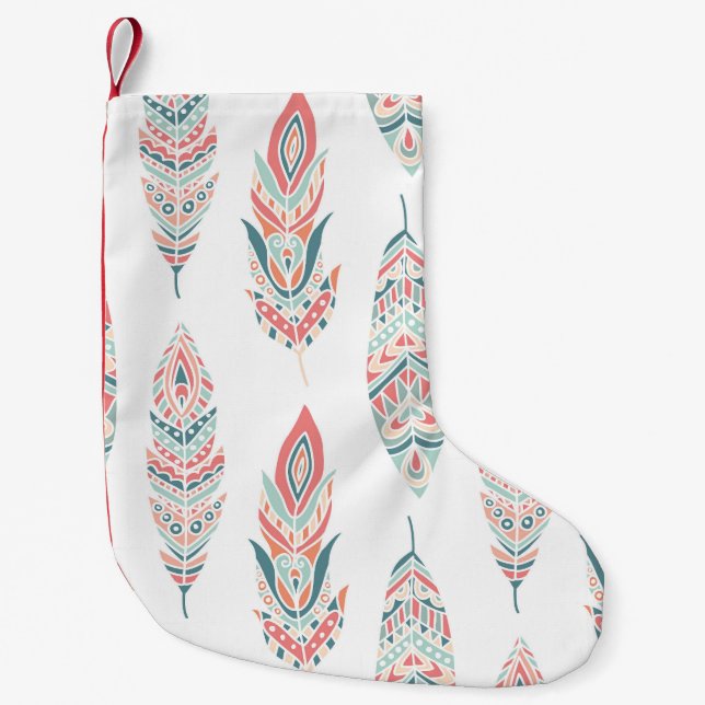 Ethnic Feathers Hand Drawn Illustration Small Christmas Stocking (Front)