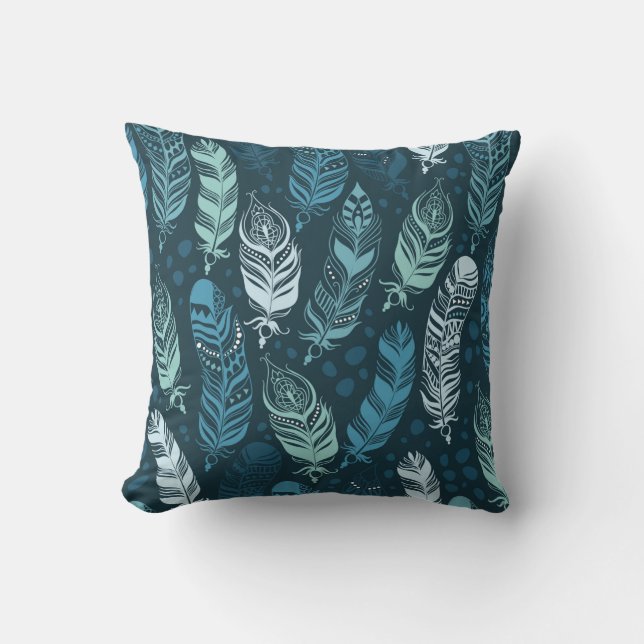 Ethnic feathers seamless pattern cushion (Front)
