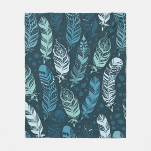 Ethnic feathers seamless pattern fleece blanket