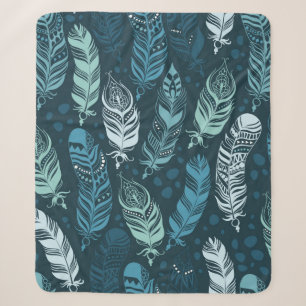 Ethnic feathers seamless pattern sherpa blanket