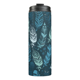 Ethnic feathers seamless pattern thermal tumbler