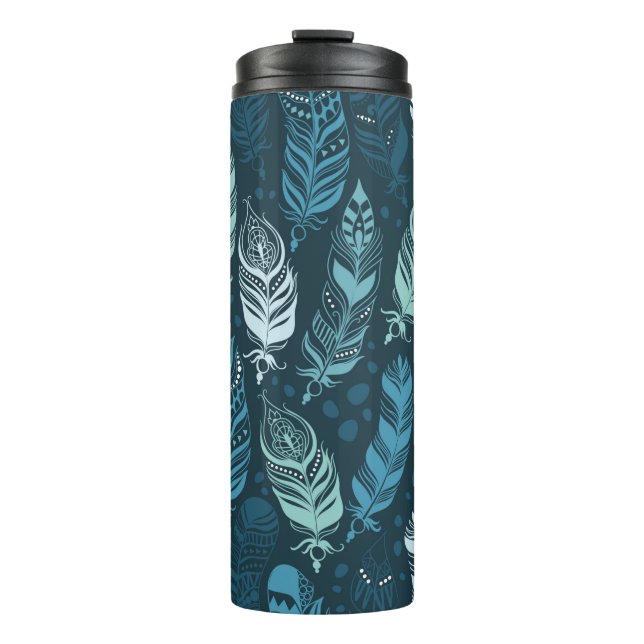 Ethnic feathers seamless pattern thermal tumbler (Front)