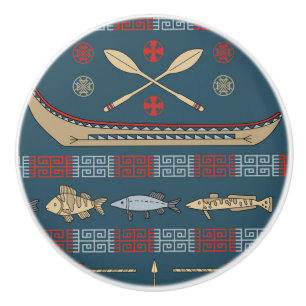 Ethnic Fishing Pattern Ceramic Knob