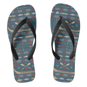 Ethnic Fishing Pattern Flip Flops
