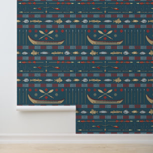 Ethnic Fishing Pattern Wallpaper