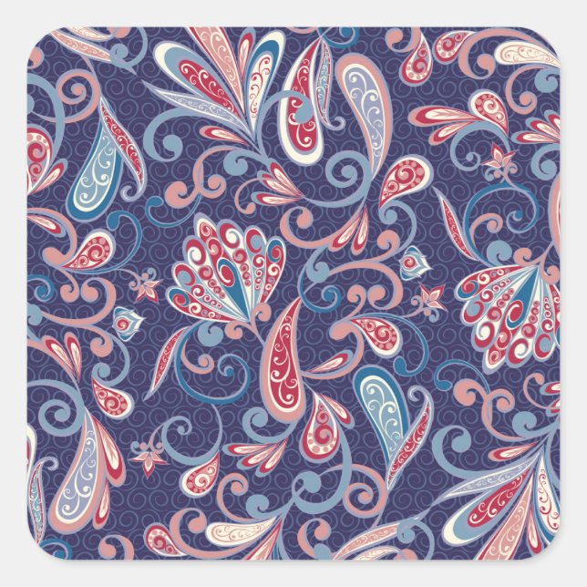Ethnic Floral: Abstract Oriental Seamless. Square Sticker (Front)
