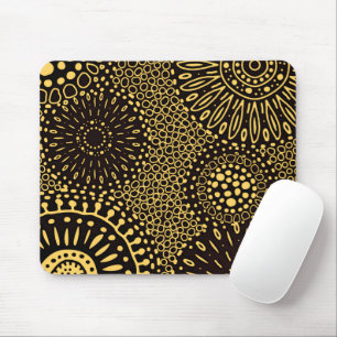 Ethnic Floral Black Gold Pattern Mouse Pad