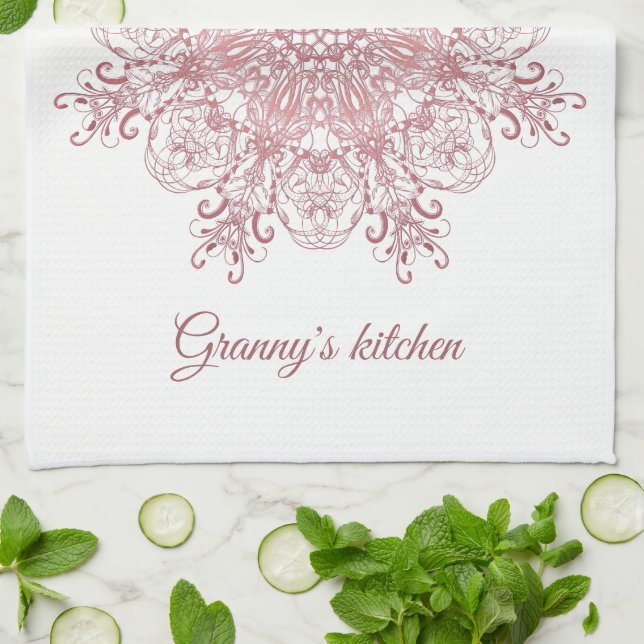 Ethnic floral coral mandala. tea towel (Folded)