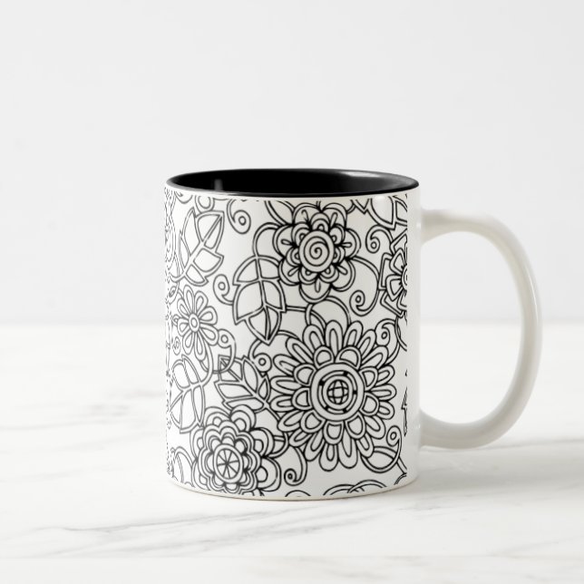 Ethnic Floral Doodle Two-Tone Coffee Mug (Right)
