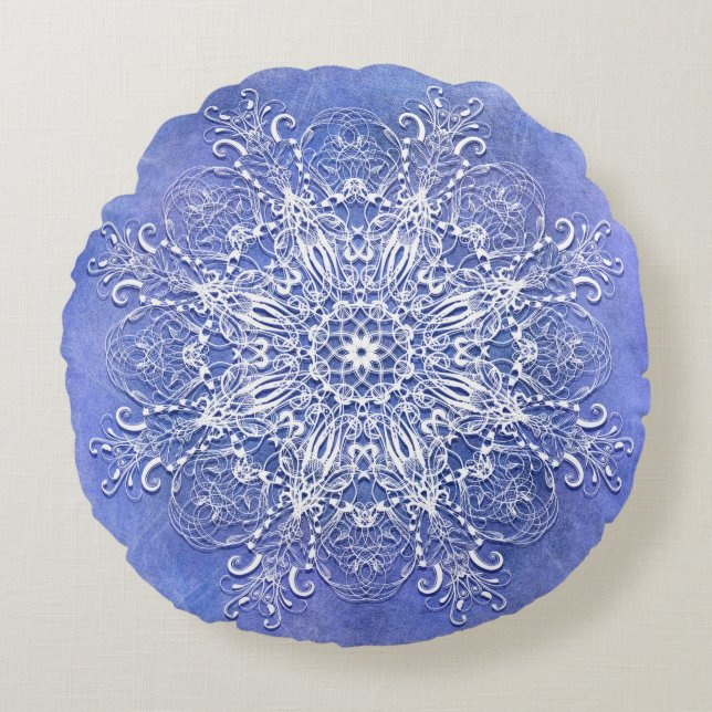 Ethnic floral mandala on grunge background round cushion (Front)