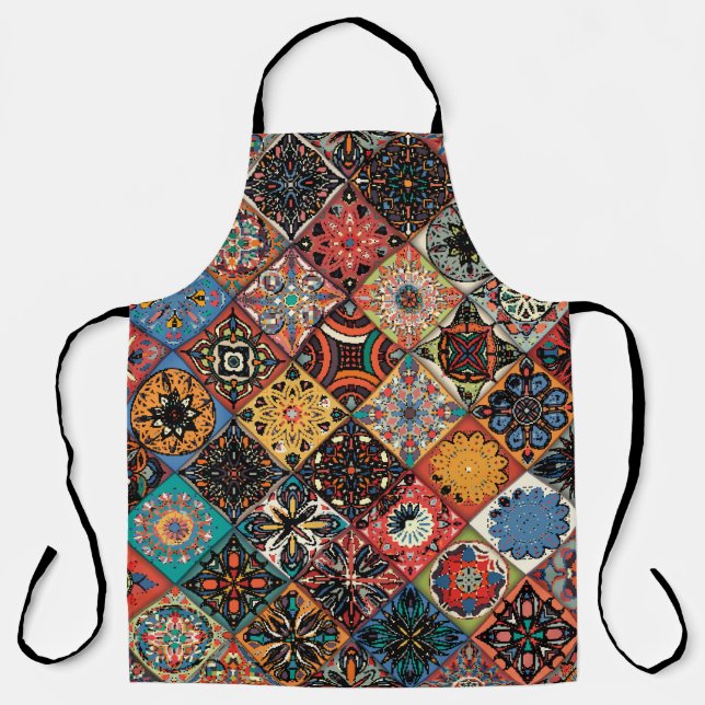 Ethnic floral mandala seamless pattern. Colourful  Apron (Front)