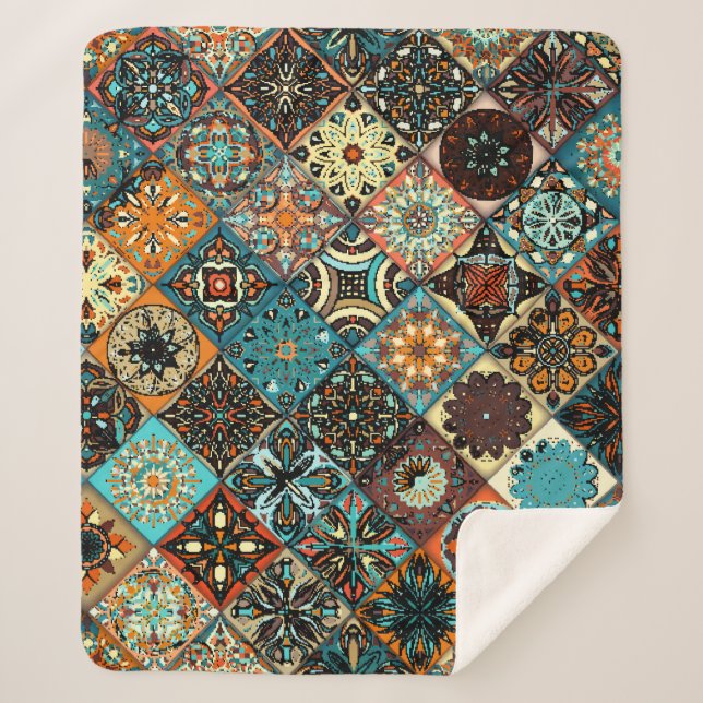 Ethnic floral mandala seamless pattern. Colourful  Sherpa Blanket (Front)