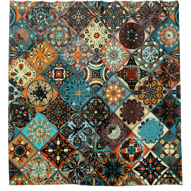 Ethnic floral mandala seamless pattern. Colourful  Shower Curtain (Front)