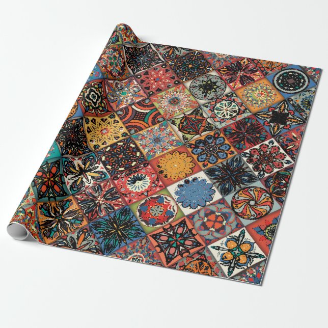 Ethnic floral mandala seamless pattern. Colourful  Wrapping Paper (Unrolled)