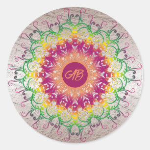 Ethnic floral multicolor mandala. classic round classic round sticker