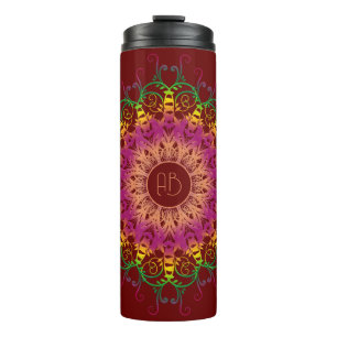 Ethnic floral multicolor mandala.        thermal tumbler