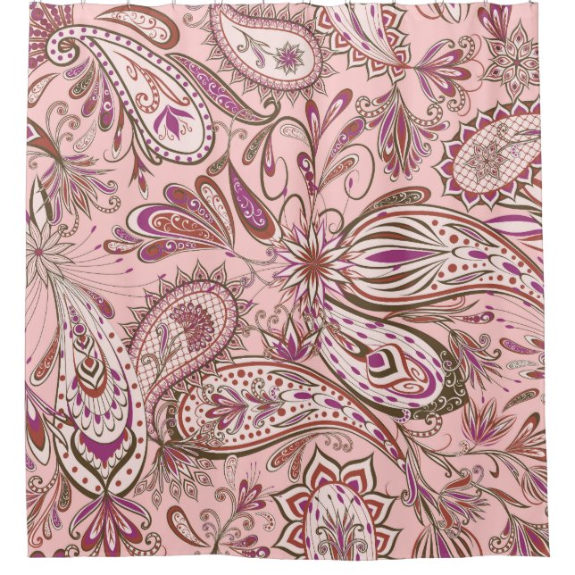 Ethnic Floral: Oriental Paisley Design. Shower Curtain (Front)