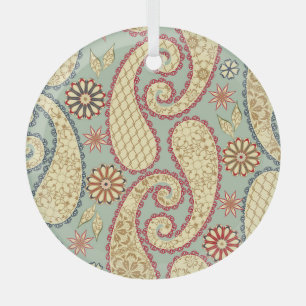 Ethnic floral, paisley vintage style. glass tree decoration