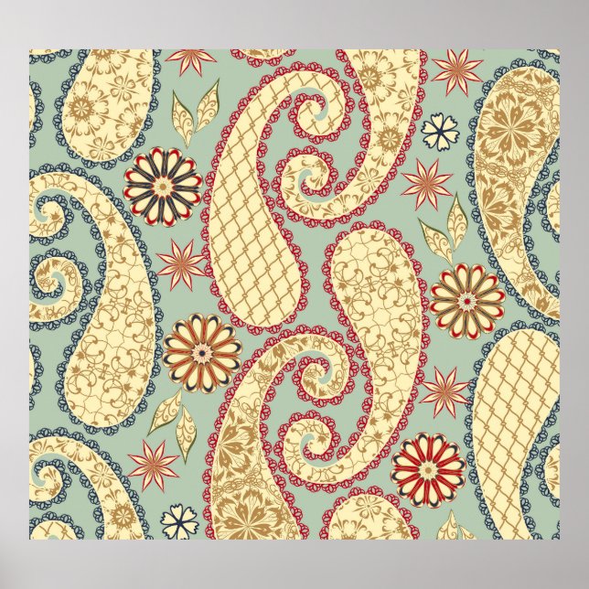 Ethnic floral, paisley vintage style. poster (Front)