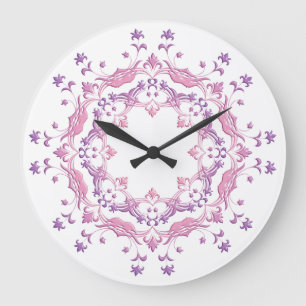 Ethnic floral pink mandala large clock