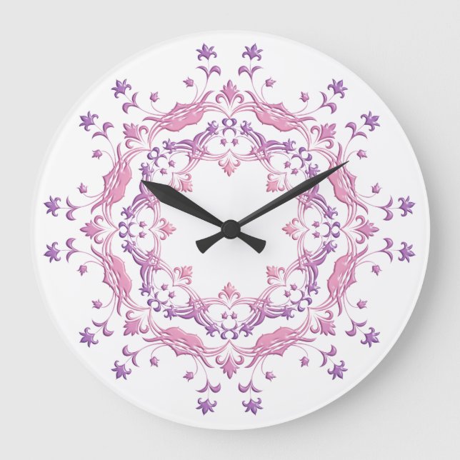 Ethnic floral pink mandala large clock (Front)