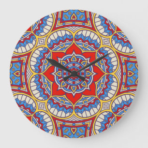Ethnic floral, seamless bohemian pattern. large clock