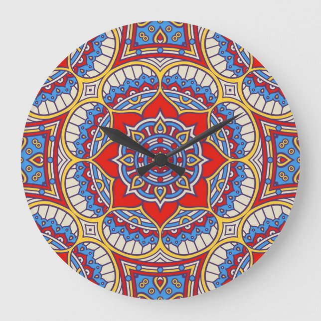 Ethnic floral, seamless bohemian pattern. large clock (Front)